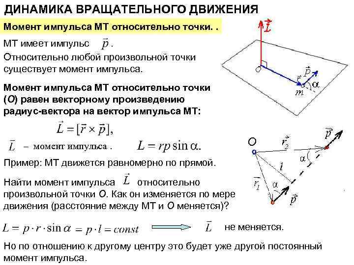 Момент импульса движущегося тела. Динамические характеристики вращательного движения момент импульса. Результирующий момент сил вращательного движения.