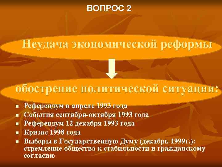 ВОПРОС 2 Неудача экономической реформы обострение политической ситуации: n n n Референдум в апреле