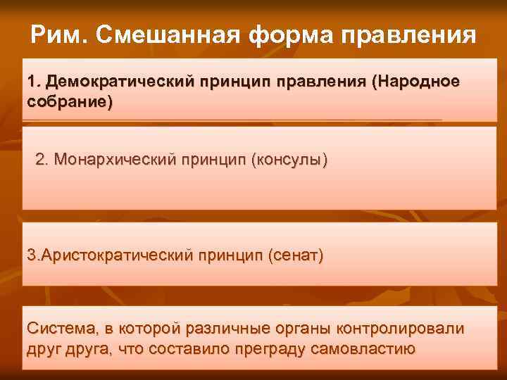 Принципы правления. Русское собрание форма правления. Смешанная форма правления. Принципы смешанного правления. Смешанная форма правления Рим.