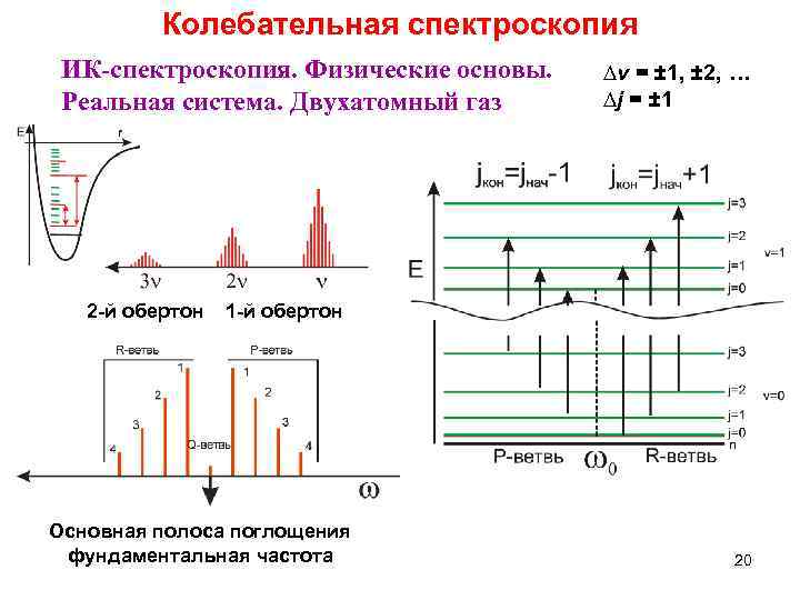 Колебательная спектроскопия ИК-спектроскопия. Физические основы. Реальная система. Двухатомный газ 2 -й обертон ∆v =