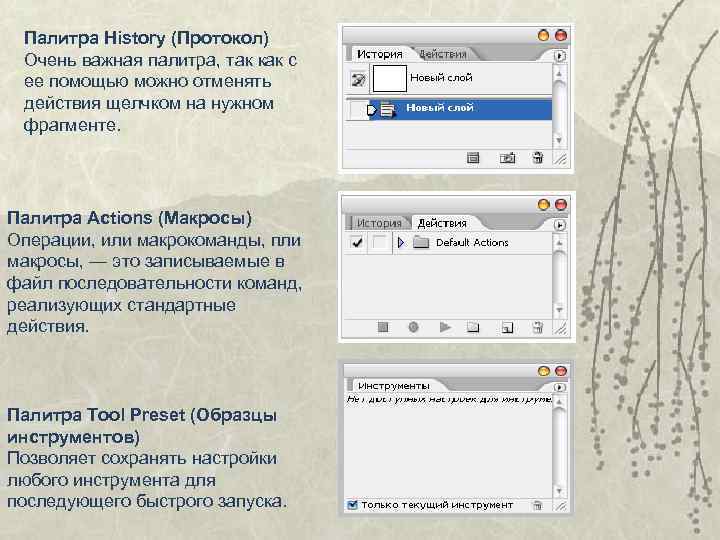  Палитра History (Протокол) Очень важная палитра, так как с ее помощью можно отменять