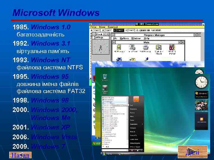 Microsoft Windows 1985. Windows 1. 0 багатозадачність 1992. Windows 3. 1 віртуальна пам’ять 1993.
