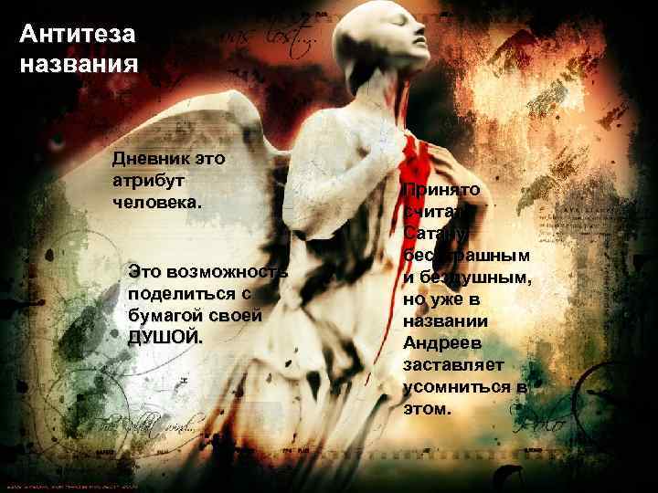 Антитеза названия Дневник это атрибут человека. Это возможность поделиться с бумагой своей ДУШОЙ. Принято
