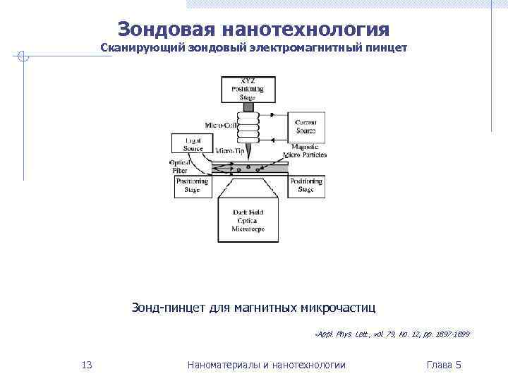   Зондовая нанотехнология Сканирующий зондовый электромагнитный пинцет   Зонд-пинцет для магнитных микрочастиц