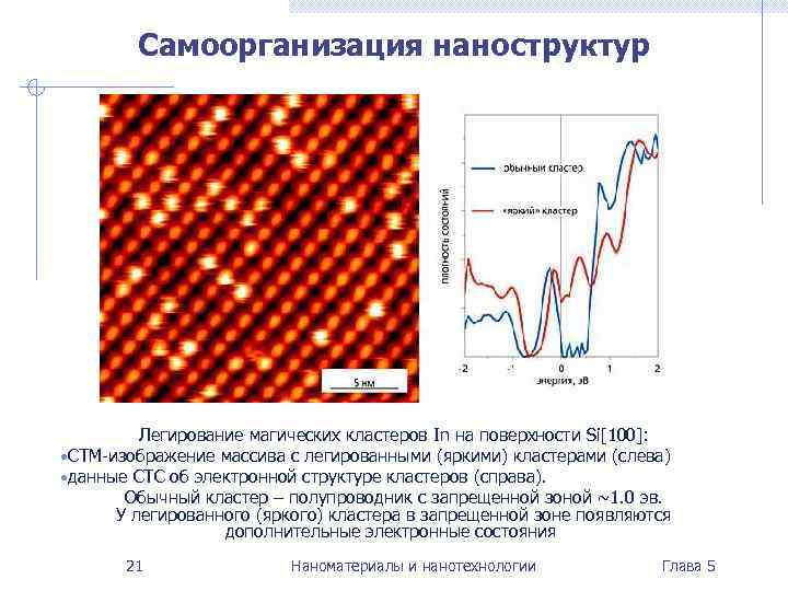   Самоорганизация наноструктур   Легирование магических кластеров In на поверхности Si[100]: 