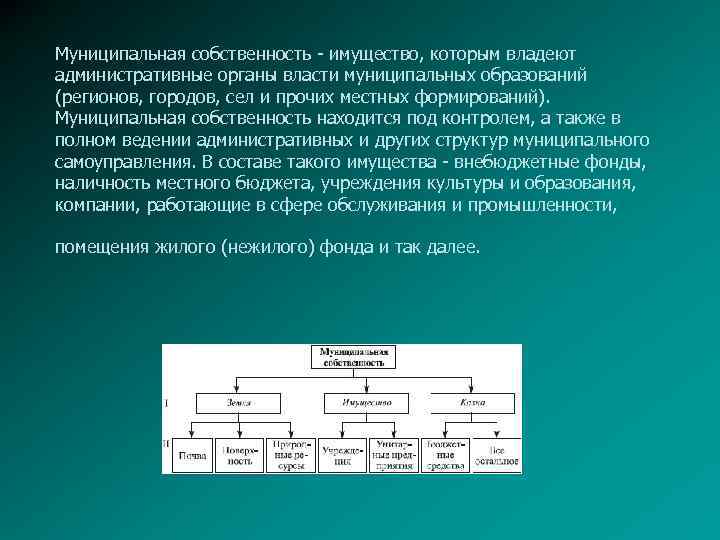Муниципальная собственность - имущество, которым владеют административные органы власти муниципальных образований (регионов, городов, сел