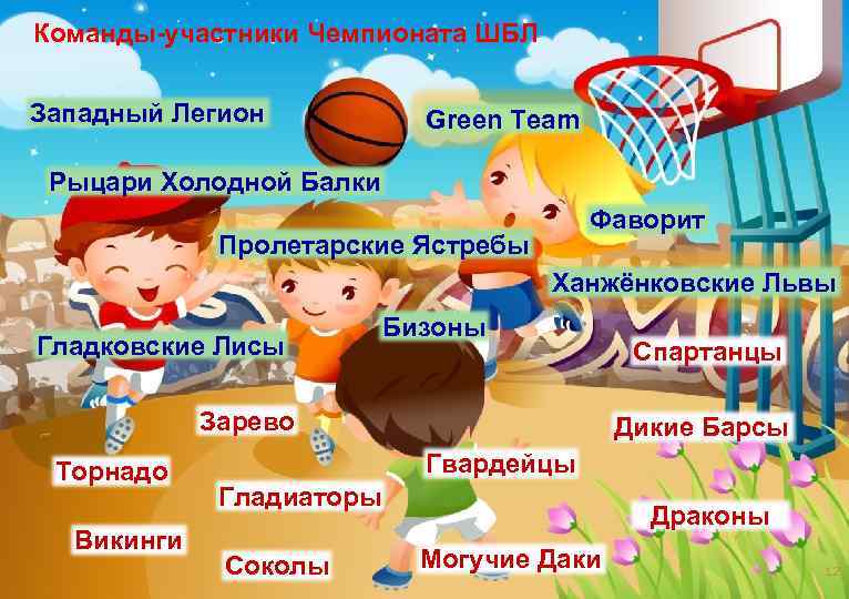 Команды-участники Чемпионата ШБЛ Западный Легион Green Team Рыцари Холодной Балки Фаворит Пролетарские Ястребы Ханжёнковские