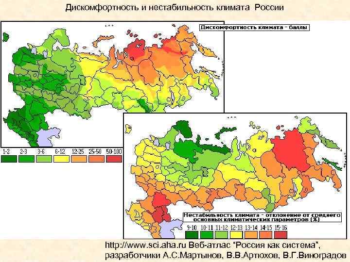 Дискомфортность и нестабильность климата России   http: //www. sci. aha. ru Веб-атлас “Россия