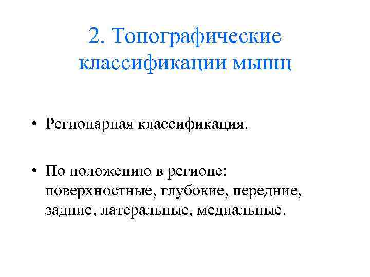 2. Топографические классификации мышц • Регионарная классификация. • По 2. Топографические классификации мышц • Регионарная классификация. • По