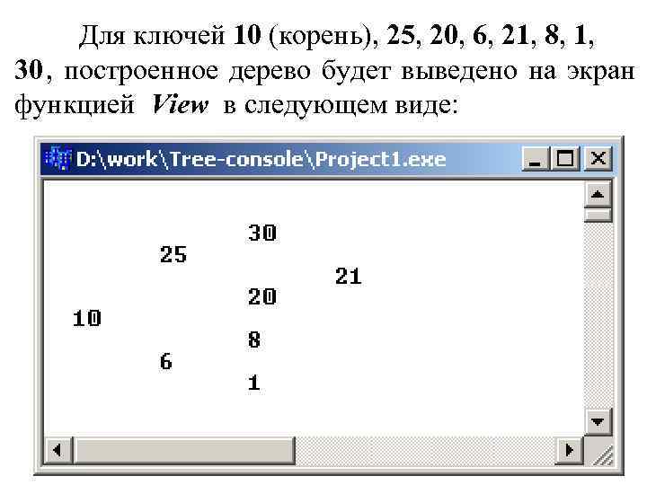 Для ключей 10 (корень), 25, 20, 6, 21, 8, 1, 30 , построенное Для ключей 10 (корень), 25, 20, 6, 21, 8, 1, 30 , построенное