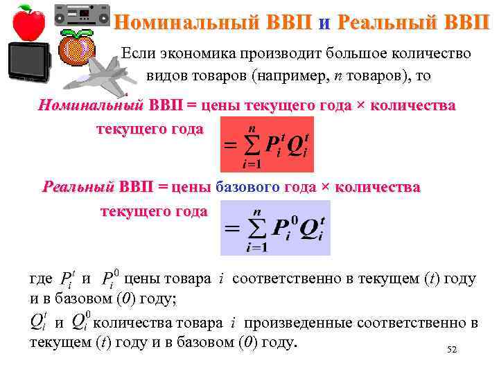Номинальный ВВП и Реальный ВВП Если экономика производит большое количество видов товаров (например, n