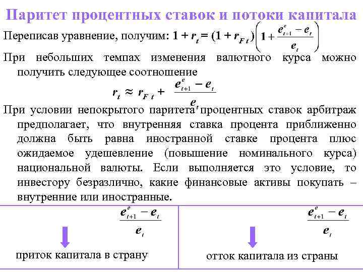 Паритет процентных ставок и потоки капитала Переписав уравнение, получим: 1 + rt = (1