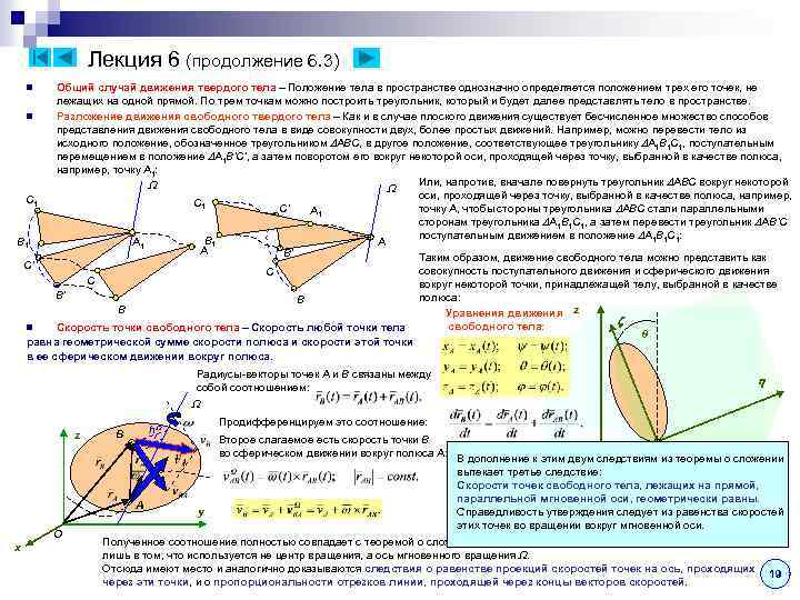 Лекция 6 (продолжение 6. 3) Общий случай движения твердого тела – Положение тела в