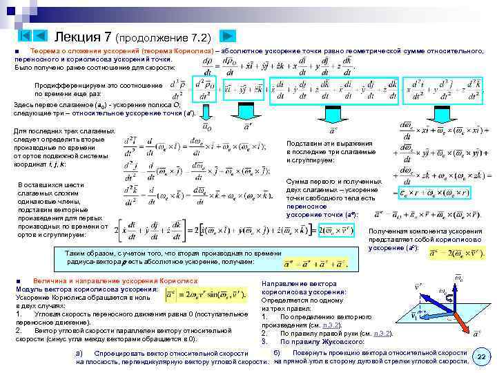 Лекция 7 (продолжение 7. 2) ■ Теорема о сложении ускорений (теорема Кориолиса) – абсолютное