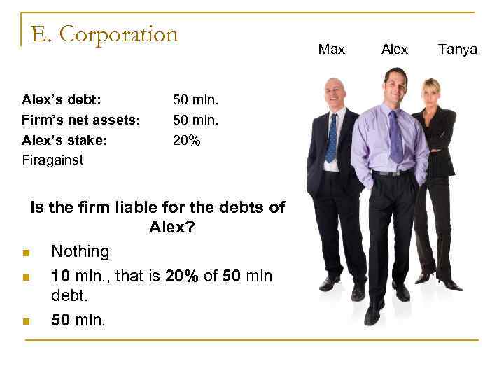 E. Corporation Max Alex Tanya Alex’s debt: E. Corporation Max Alex Tanya Alex’s debt: