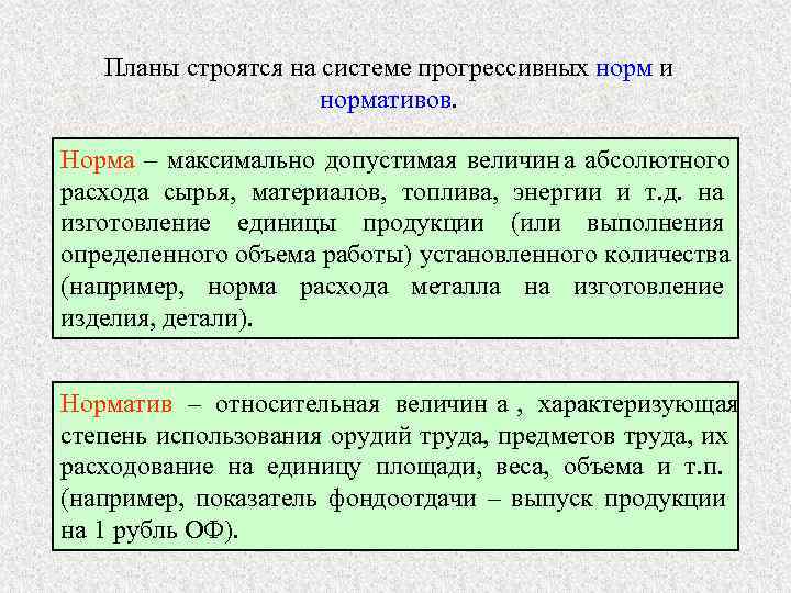   Планы строятся на системе прогрессивных норм и     нормативов.
