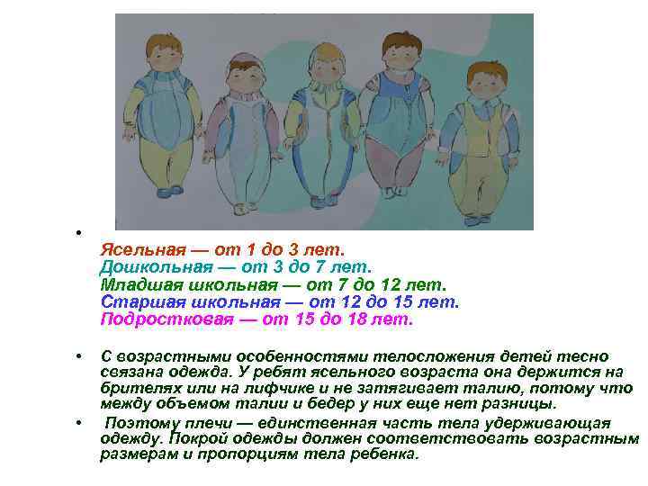  • Ясельная — от 1 до 3 лет. Дошкольная — от 3 до