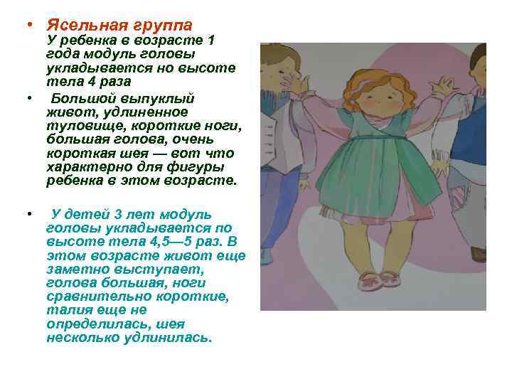  • Ясельная группа  У ребенка в возрасте 1  года модуль головы