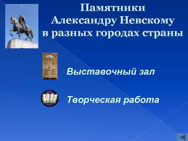  Памятники  Александру Невскому в разных городах страны Выставочный зал Творческая работа 