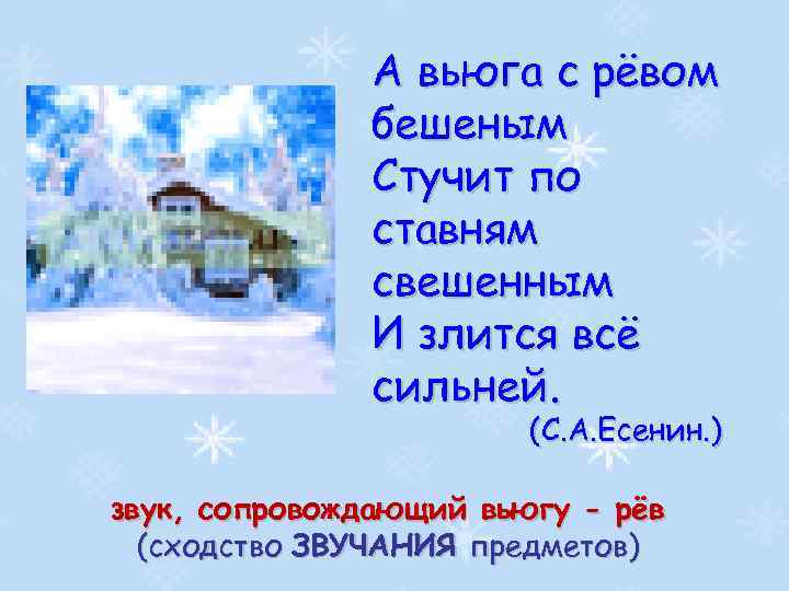 А вьюга с рёвом бешеным Стучит по ставням свешенным И злится всё сильней. (С.