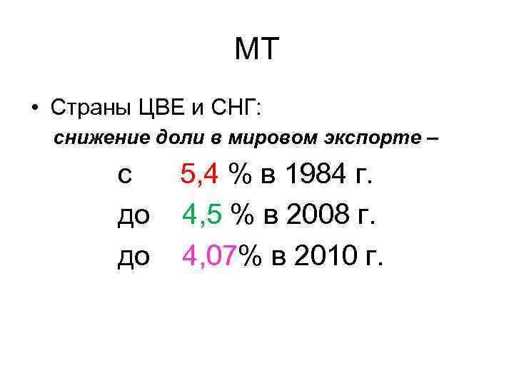 МТ • Страны ЦВЕ и СНГ: снижение доли в мировом экспорте – с 5,