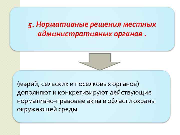 5. Нормативные решения местных административных органов. (мэрий, сельских и поселковых органов) дополняют и конкретизируют