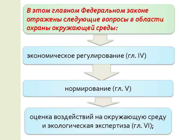 В этом главном Федеральном законе отражены следующие вопросы в области охраны окружающей среды: экономическое