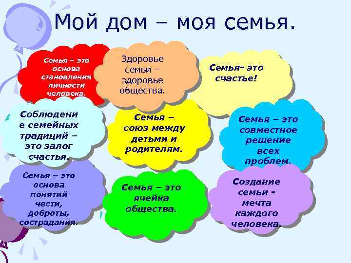 Мой дом – моя семья. Семья – это основа становления личности человека. Здоровье семьи