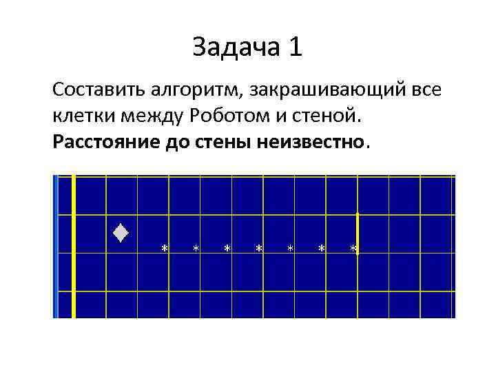    Задача 1 Составить алгоритм, закрашивающий все клетки между Роботом и стеной.