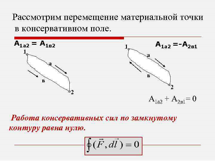 Рассмотрим перемещение материальной точки в консервативном поле.  А 1 а 2 = А