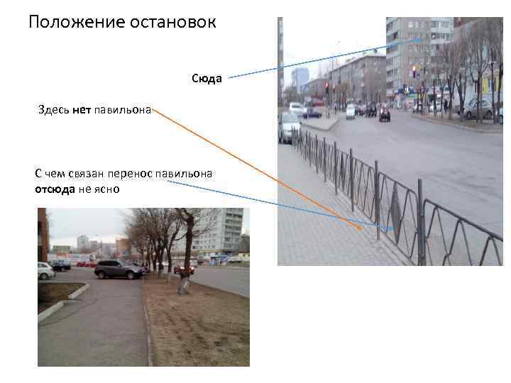 Положение остановок      Сюда  Здесь нет павильона С чем