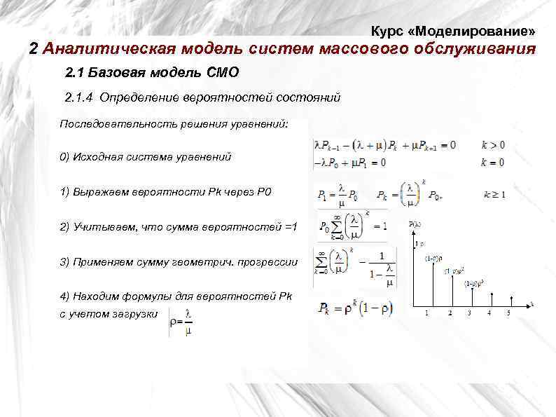      Курс «Моделирование» 2 Аналитическая модель систем массового обслуживания 