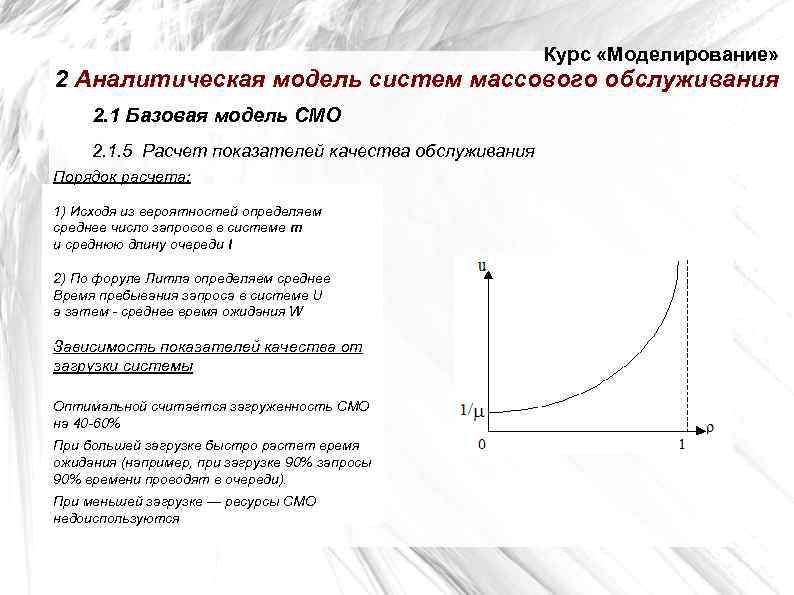      Курс «Моделирование» 2 Аналитическая модель систем массового обслуживания 2.