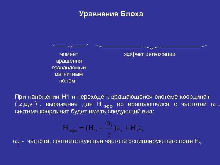      Уравнение Блоха    момент   эффект