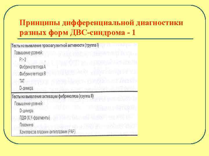 Принципы дифференциальной диагностики разных форм ДВС-синдрома - 1 