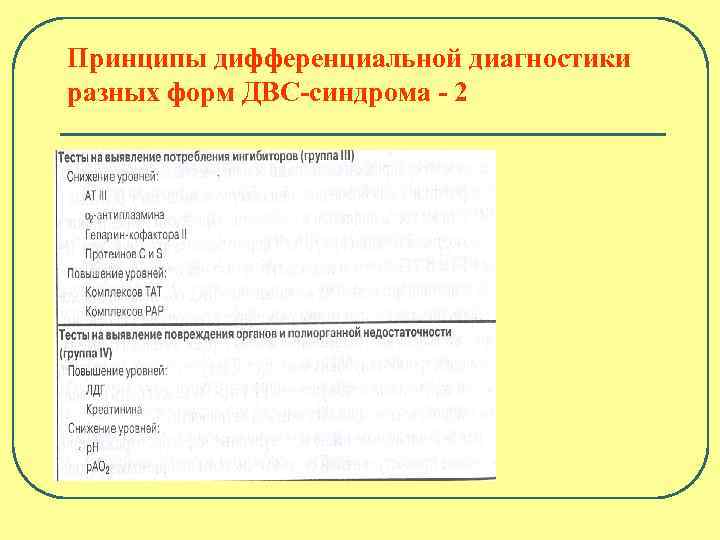 Принципы дифференциальной диагностики разных форм ДВС-синдрома - 2 