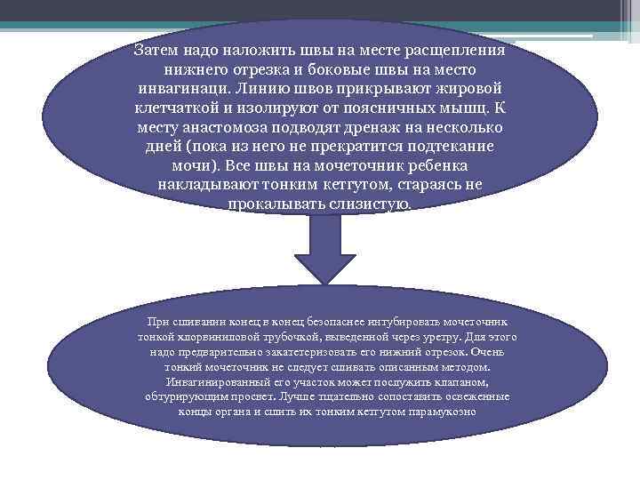 Затем надо наложить швы на месте расщепления нижнего отрезка и боковые швы на место