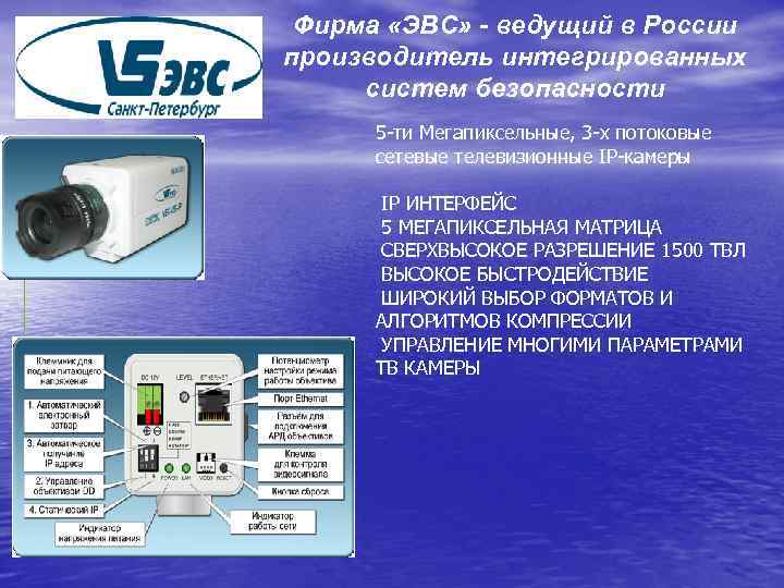 Фирма «ЭВС» - ведущий в России производитель интегрированных систем безопасности 5 -ти Мегапиксельные, 3