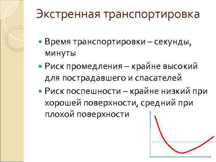 Экстренная транспортировка  Время транспортировки – секунды,  минуты  Риск промедления – крайне