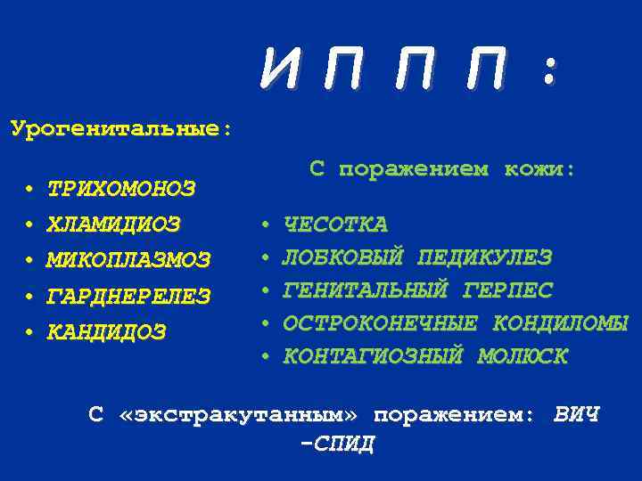    И П П П : Урогенитальные:     С