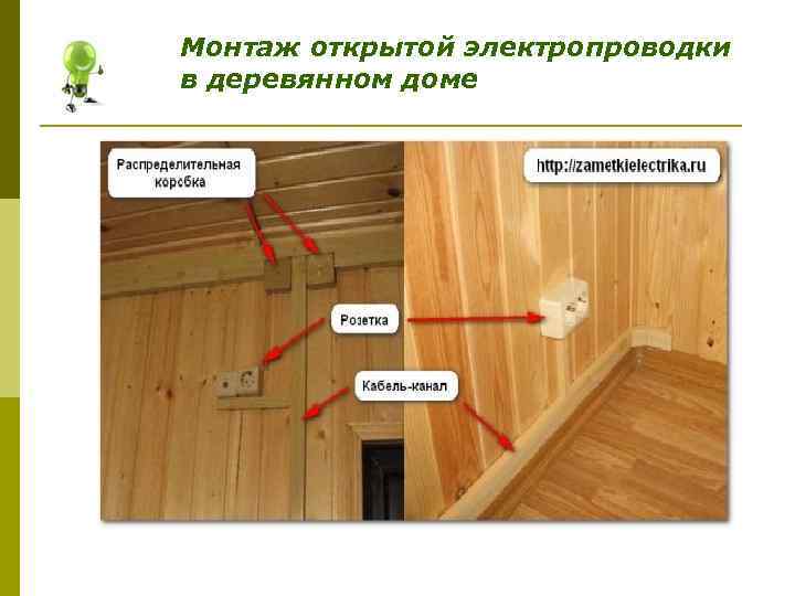 Монтаж открытой электропроводки в деревянном доме 