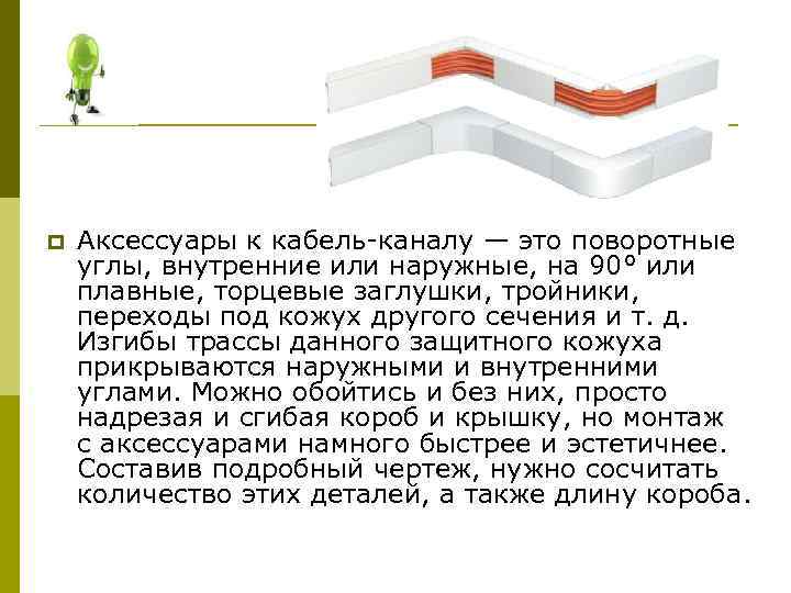 p  Аксессуары к кабель-каналу — это поворотные углы, внутренние или наружные, на 90°