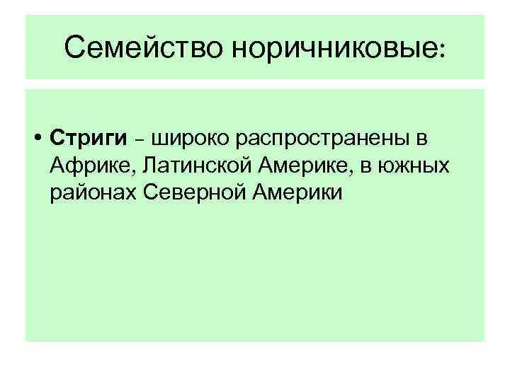  Семейство норичниковые:  • Стриги – широко распространены в  Африке, Латинской Америке,