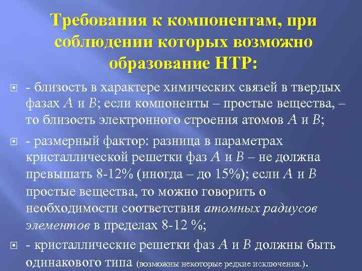   Требования к компонентам, при   соблюдении которых возможно   