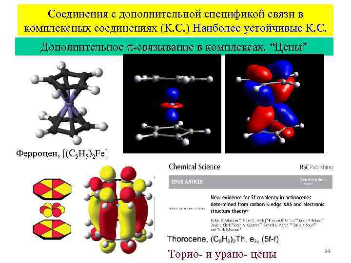 Соединения с дополнительной спецификой связи в комплексных соединениях (К. С. ) Наиболее устойчивые К.
