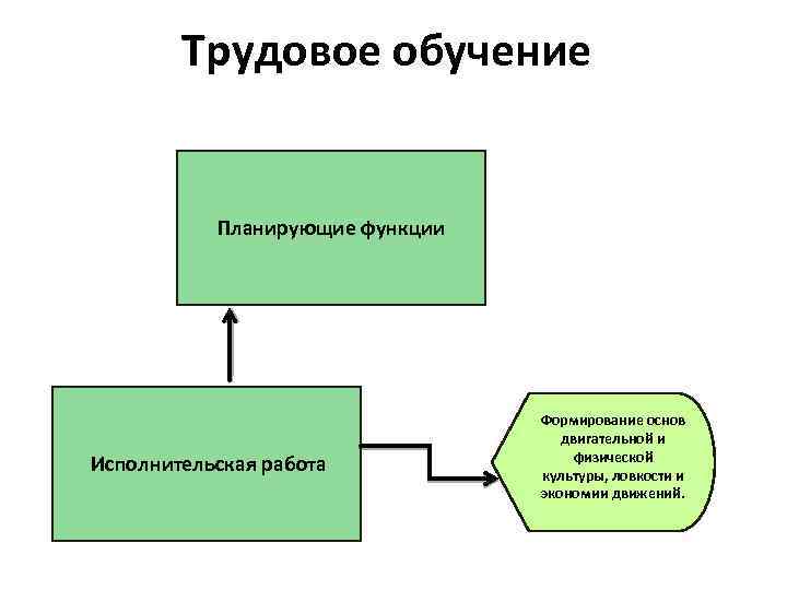 Трудовое обучение Планирующие функции Исполнительская работа Формирование основ двигательной и физической культуры, ловкости и