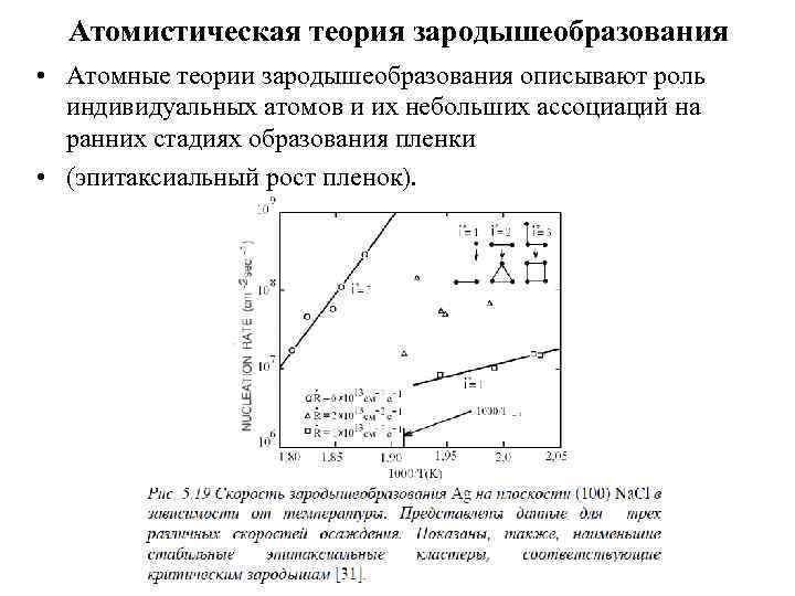 Атомистическая теория зародышеобразования • Атомные теории зародышеобразования описывают роль индивидуальных атомов и их небольших