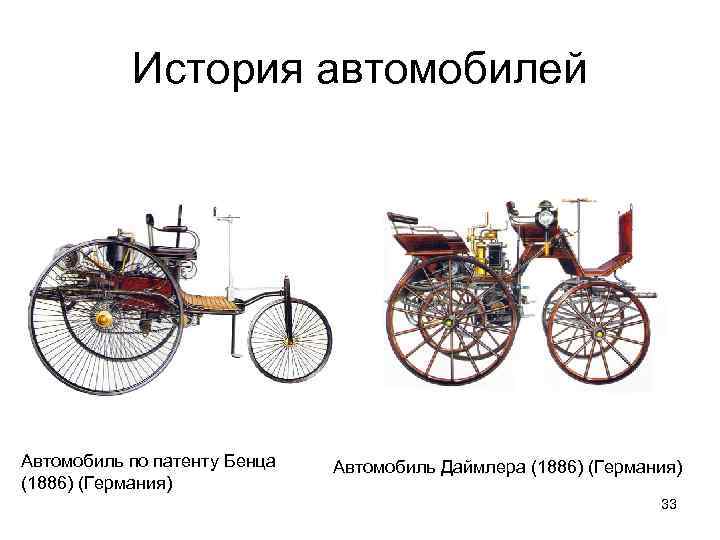   История автомобилей Автомобиль по патенту Бенца  Автомобиль Даймлера (1886) (Германия) 