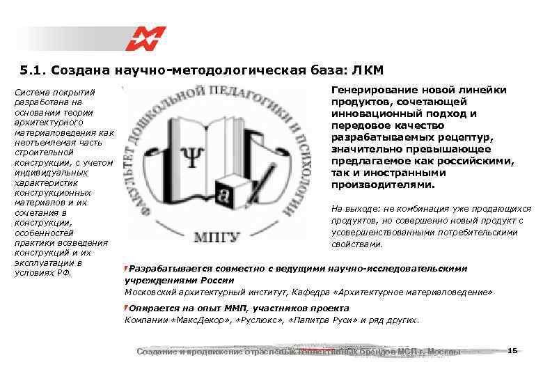  5. 1. Создана научно-методологическая база: ЛКМ Система покрытий     Генерирование
