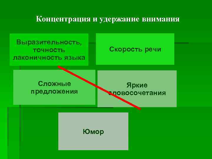  Концентрация и удержание внимания  Выразительность,  точность  Скорость речи лаконичность языка